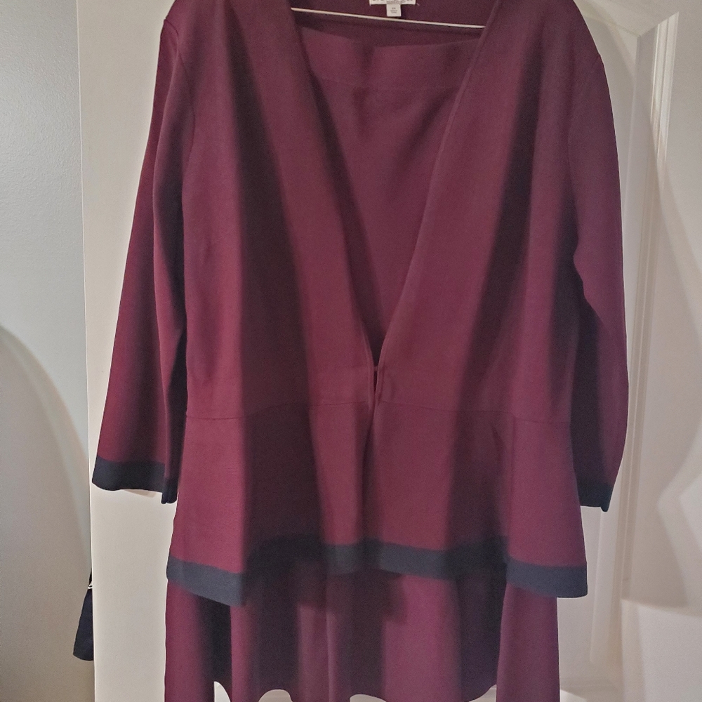 eva mendes for New York & Company Plum Peplum Top with Black Trim